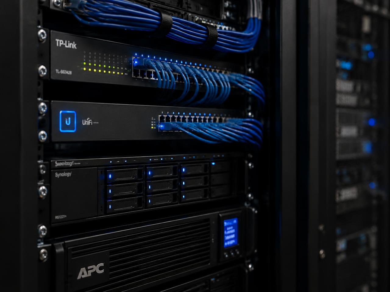 A tidy, well cabled comms cabinet installed by PCX IT